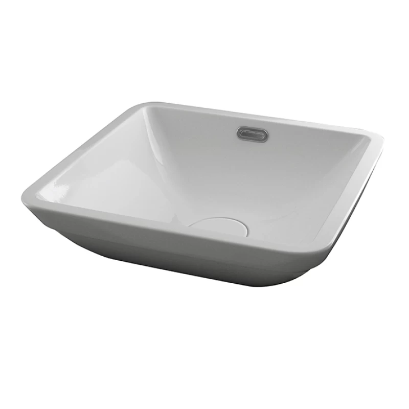 FORMA SQUARE_Lavabo 40x40 cm. encastre con rebosadero. Incluye vaciador tipo clicker con tapón cerámico Blanco