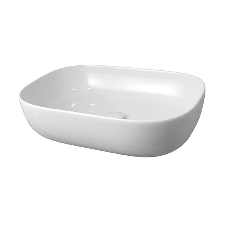 LIEM_Lavabo 56 cm apoyo sin rebosadero. Incluye vaciador fijo con tapón cerámico Blanco