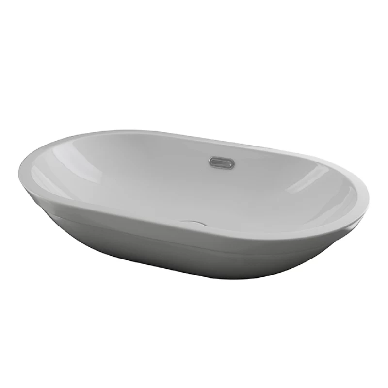 FORMA OVALE_Lavabo 59,5x36 cm. encastre con rebosadero. Incluye vaciador tipo clicker con tapón cerámico Blanco