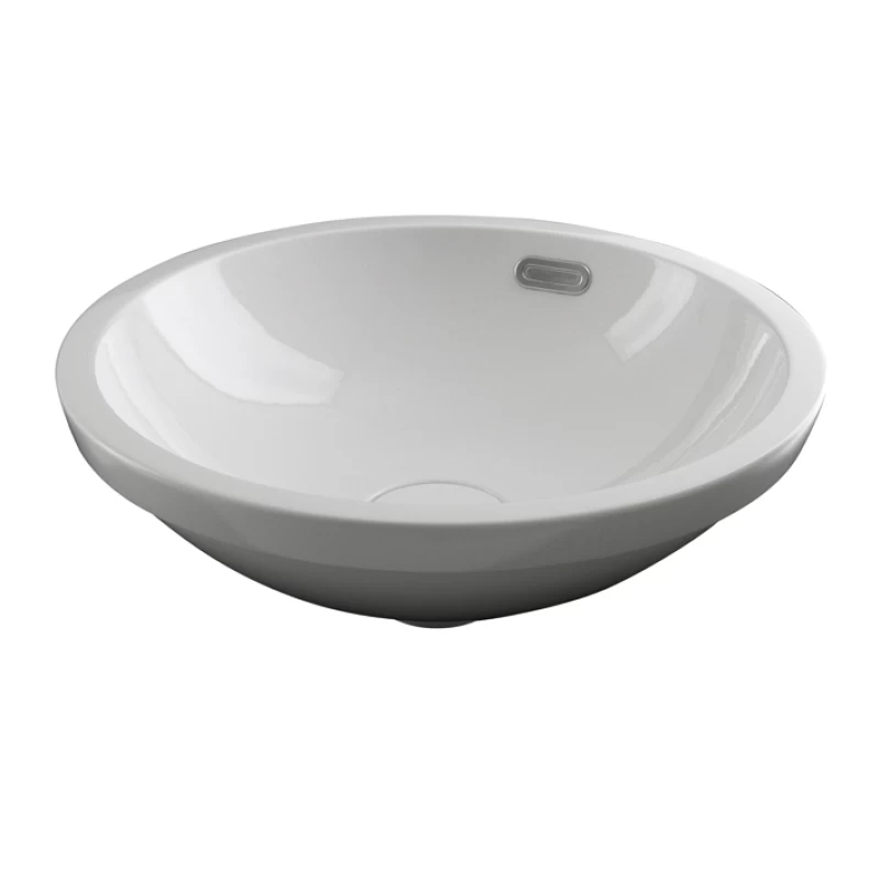 FORMA RONDO_Lavabo Ø42 cm. encastre con rebosadero. Incluye vaciador tipo clicker con tapón cerámico Blanco