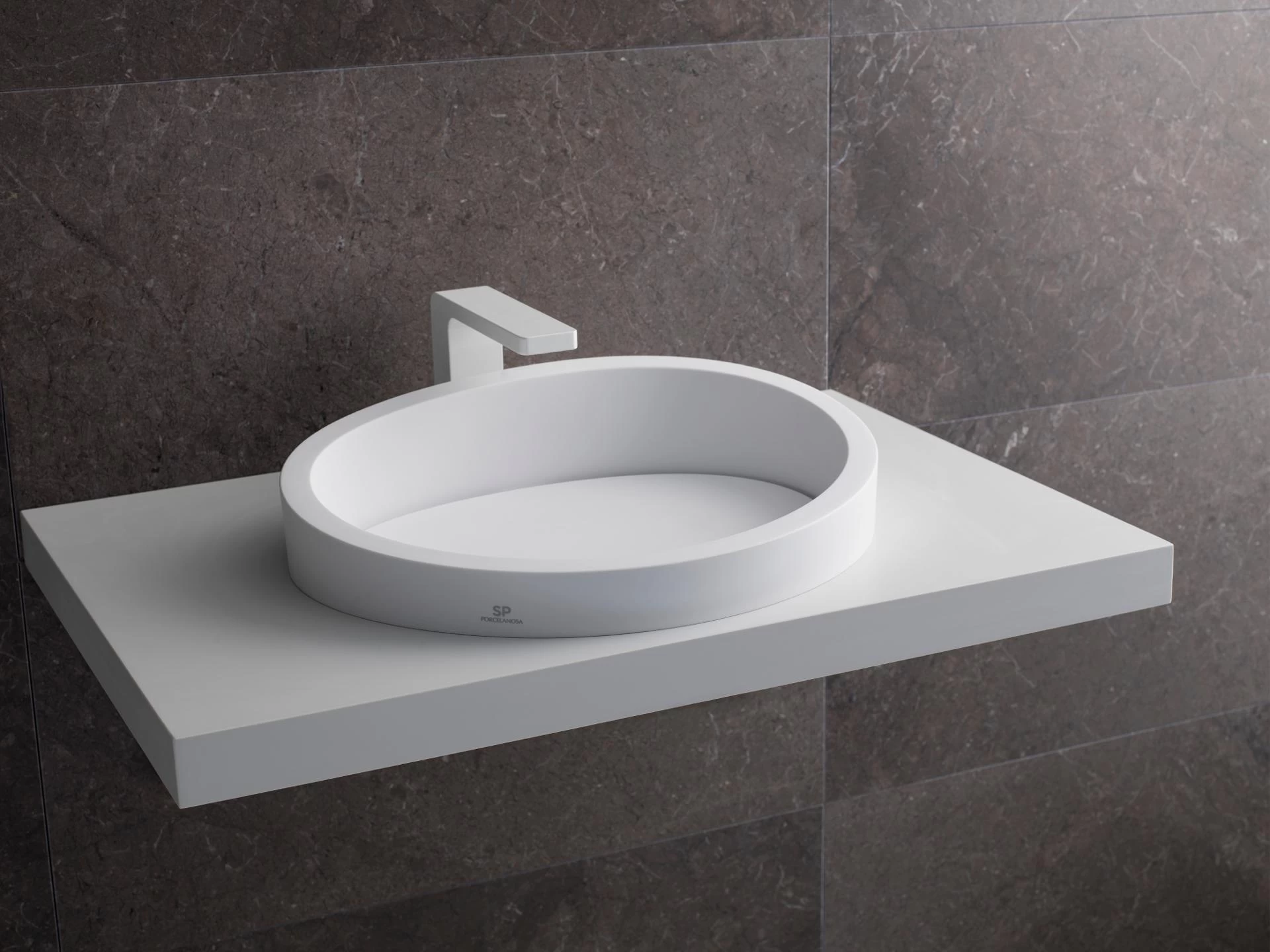 ALMOND_Lavabo 48,6x38,7 cm semiencastrado fabricado en KRION® SOLID Blanco