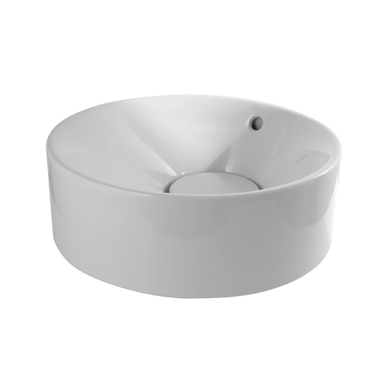 TONO_Lavabo Ø40 cm cilindrico apoyo con rebosadero y tapón cerámico clicker Blanco